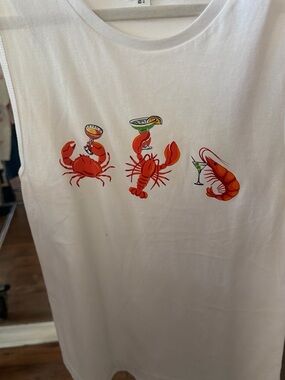 New White Tank Top with Lobster Cocktail Graphic